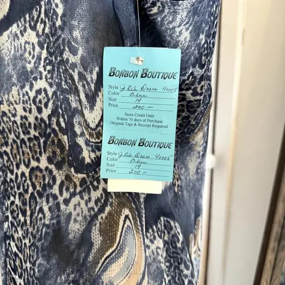 Never Worn Vintage Deadstock Y2K Leopard Blue Joseph Ribkoff Dress Size 14 - Picture 4 of 7